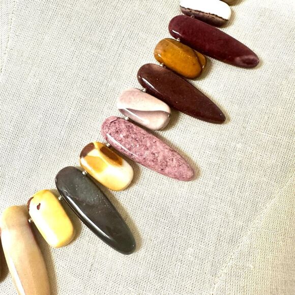 Polished Jasper stone statement necklace sterling silver clasp - Picture 4 of 13